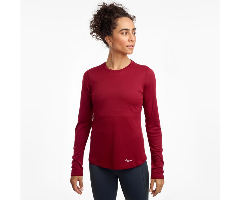 Women's Saucony Stopwatch Long Sleeve Shirts Burgundy | Singapore 297AHKP